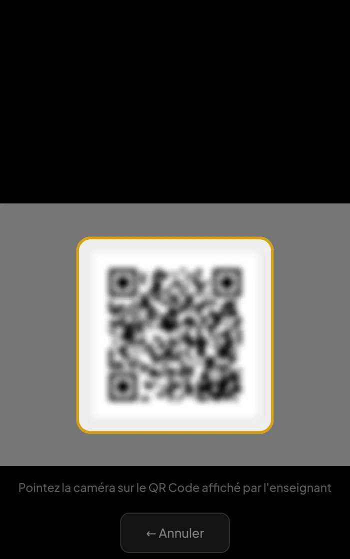 l'écran de scan, viseur ouvert sur le QR affiché par l'enseignant.